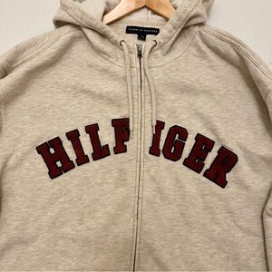 Tommy Hilfiger Logo Zip Hoodie Oatmeal Heather Size XL